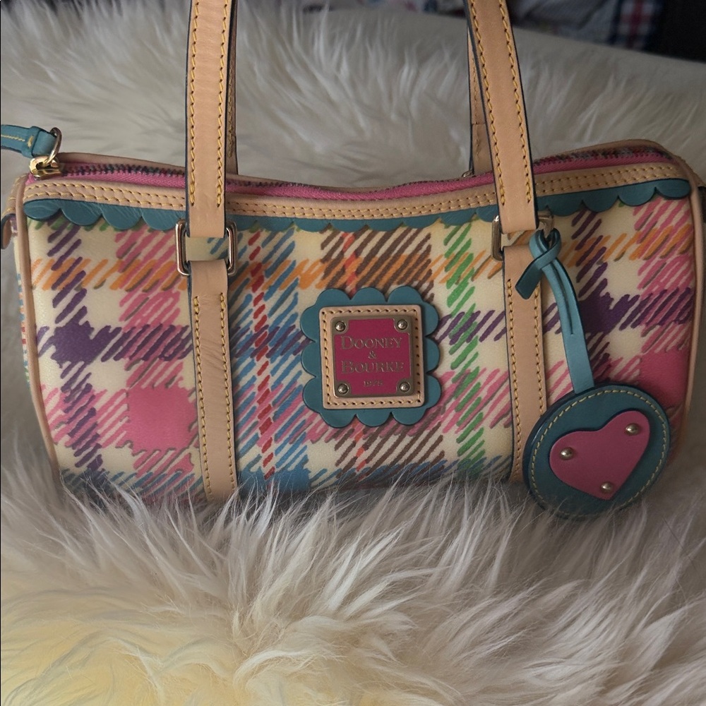 Dooney & Bourke Multicolor Plaid Mini Barrel Bag with Pink Heart Charm - Picture 7 of 16